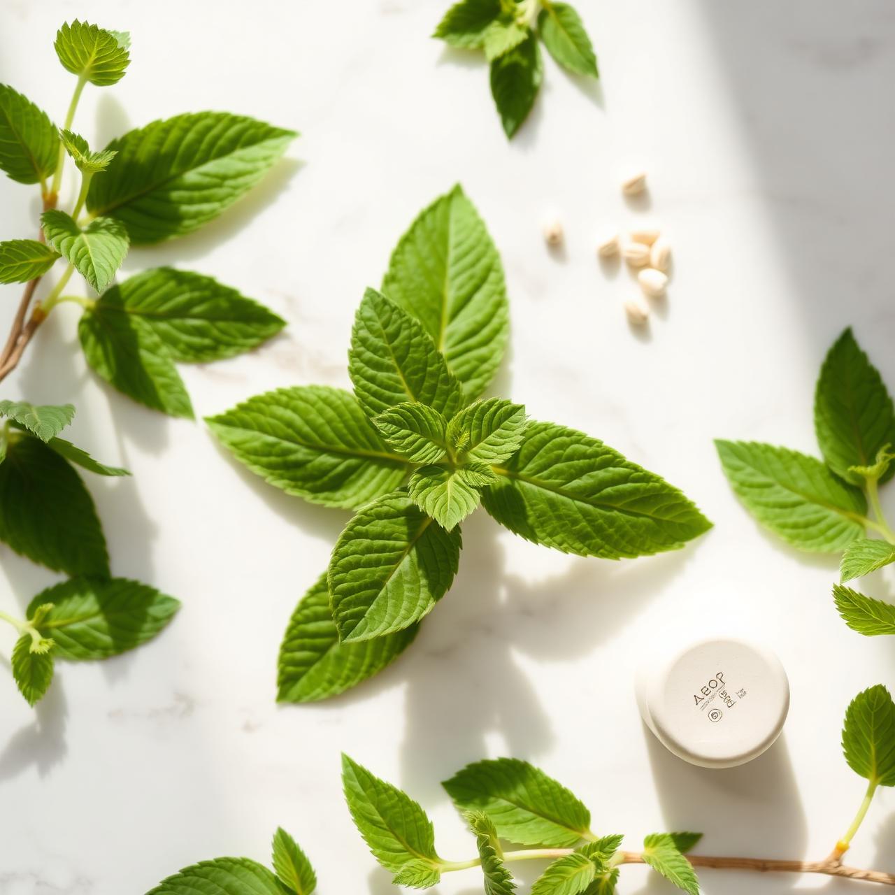 Fresh mint and clean ingredients flatlay